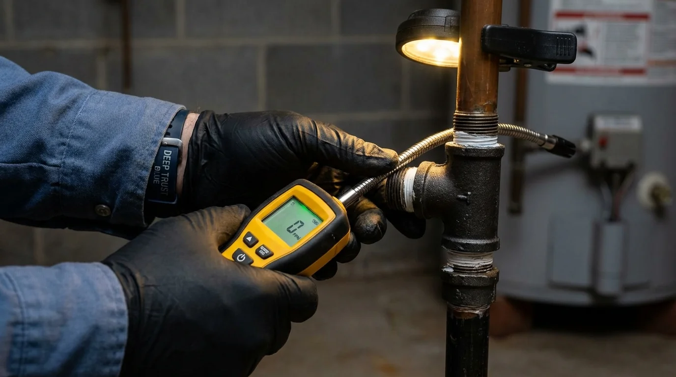 Gas leak detection with electronic sniffer by Johns Plumbing LLC in Shokan