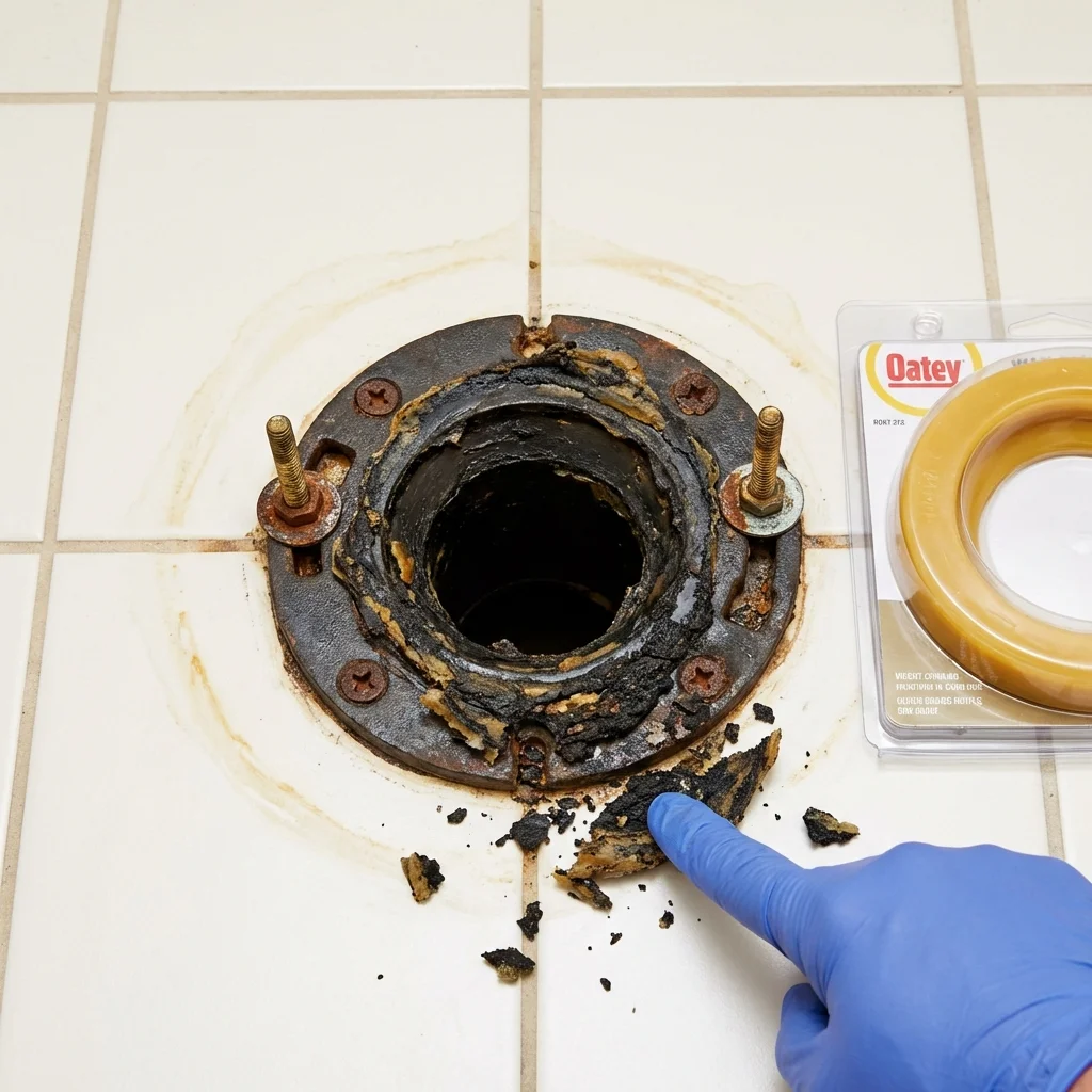 Failed wax ring showing water seepage at the base of a toilet in a Shokan, NY home
